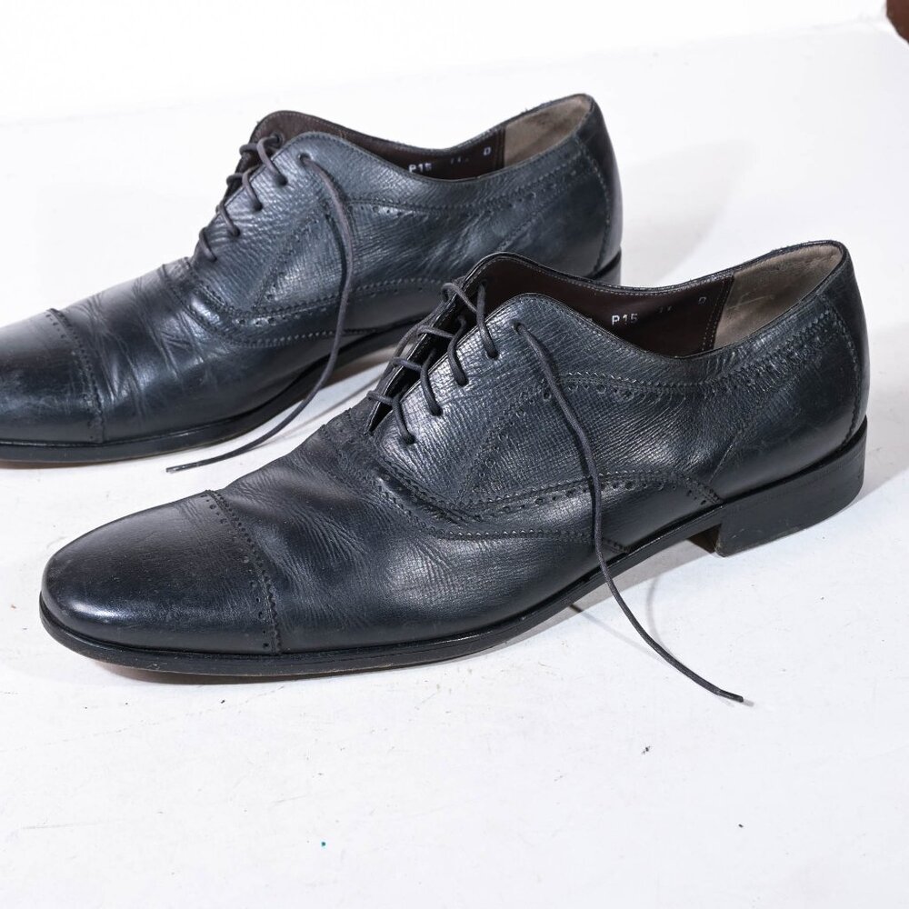 Salvatore Ferragamo Oxford Brogue with Toe Cap in Black - 11